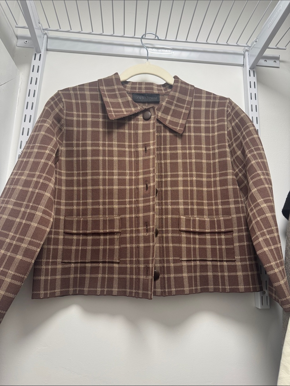 Zara Brown Plaid Cropped Blazer Jacket